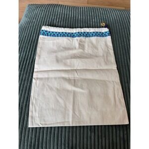 Tory Burch Dust Bag Pouch Beige Blue‎ Logo Charm Drawstring Travel Accessory